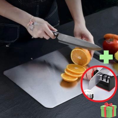 Planche a decouper - Inox Anti - bactérienne + 1 aiguiseur couteau OFFERT 🎁 - Cuisine et Spatule
